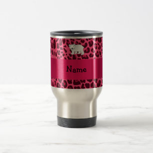 Personalised name polar bear pink leopard print travel mug