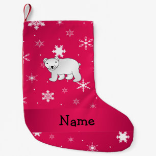 Personalised name polar bear pink snowflakes small christmas stocking
