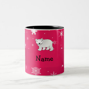 Personalised name polar bear pink snowflakes Two-Tone coffee mug