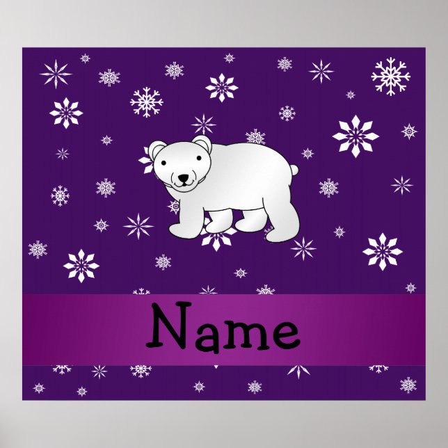 Personalised name polar bear purple snowflakes poster (Front)