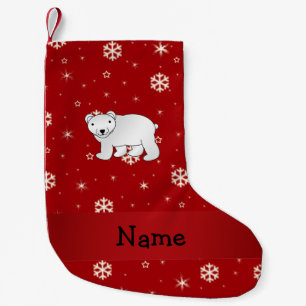Personalised name polar bear red snowflakes small christmas stocking