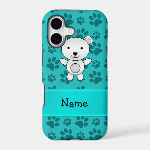 Personalised name polar bear turquoise paw pattern