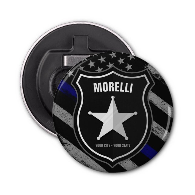 Personalised NAME Police Officer Sheriff Cop Flag Bottle Opener (Front)