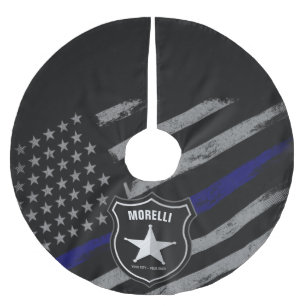 Personalised NAME Police Officer Sheriff Cop Flag Brushed Polyester Tree Skirt