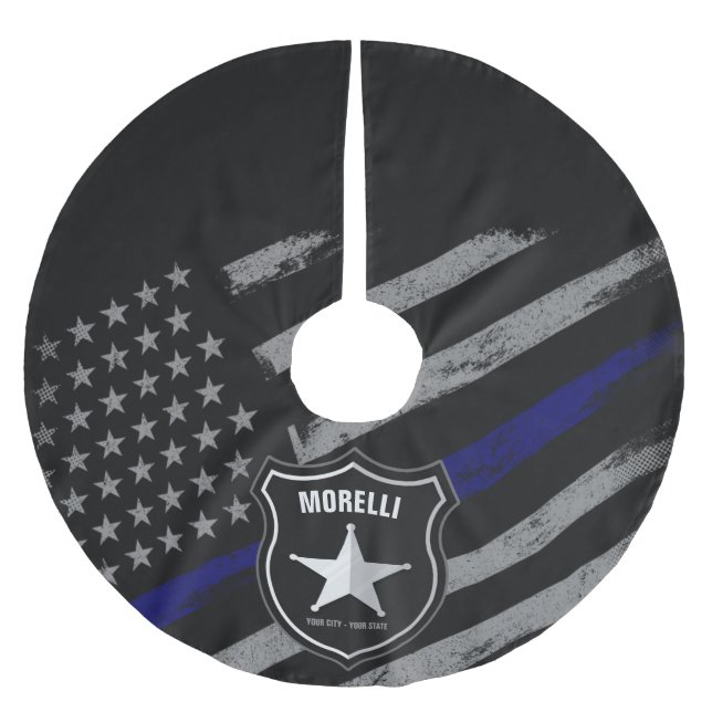 Personalised NAME Police Officer Sheriff Cop Flag Brushed Polyester Tree Skirt (Front)