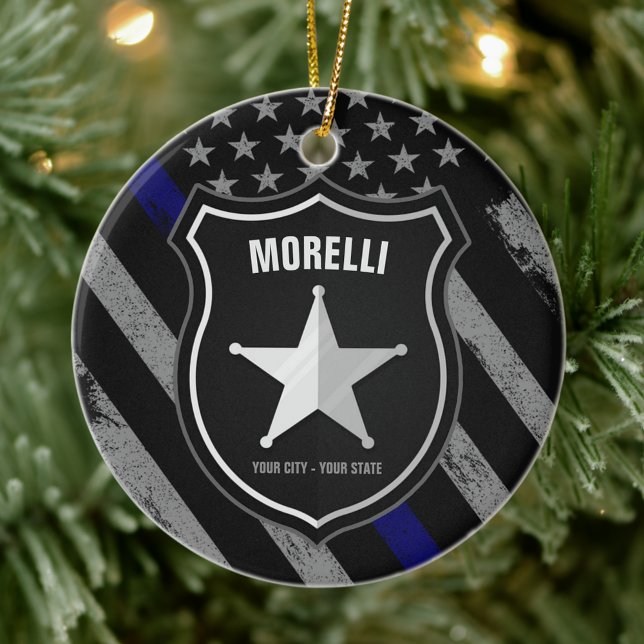 Personalised NAME Police Officer Sheriff Cop Flag Ceramic Tree Decoration (Creator Uploaded)