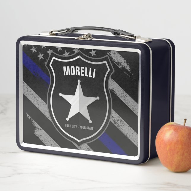 Personalised NAME Police Officer Sheriff Cop Flag Metal Lunch Box (In Situ)
