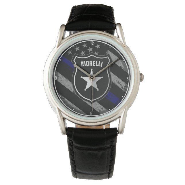 Personalised NAME Police Officer Sheriff Cop Flag  Watch (Front)