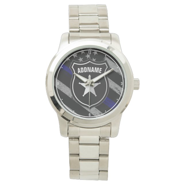 Personalised NAME Police Officer Sheriff Cop Flag  Watch (Front)