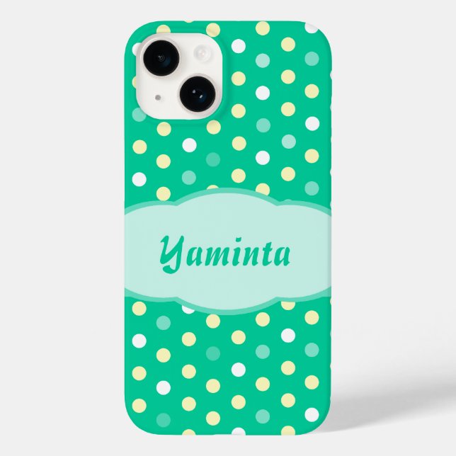Personalised name polka dot green phone case (Back)