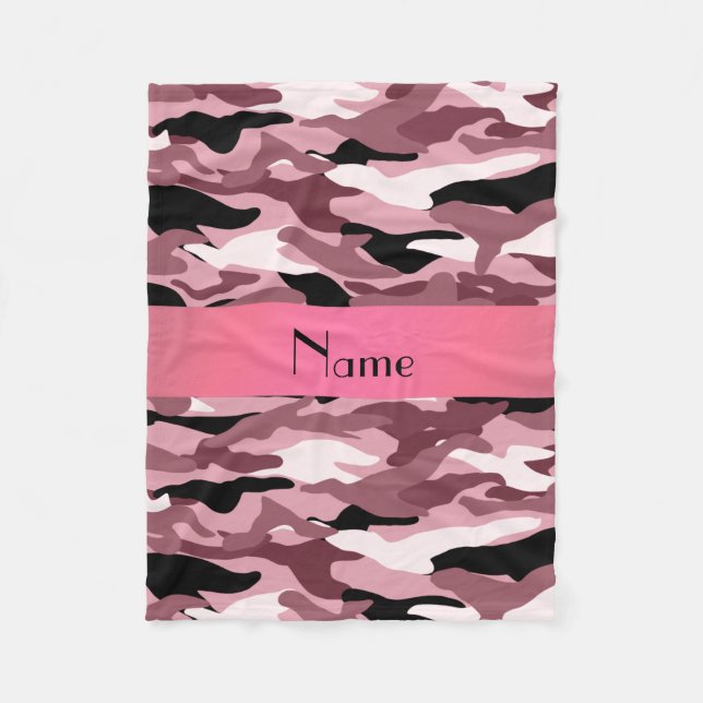 Personalised name pretty pink camouflage fleece blanket (Front)