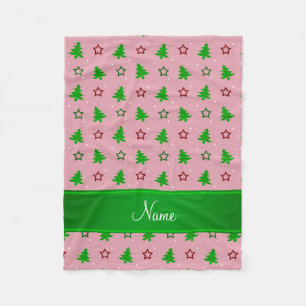 Personalised name pretty pink christmas stars fleece blanket
