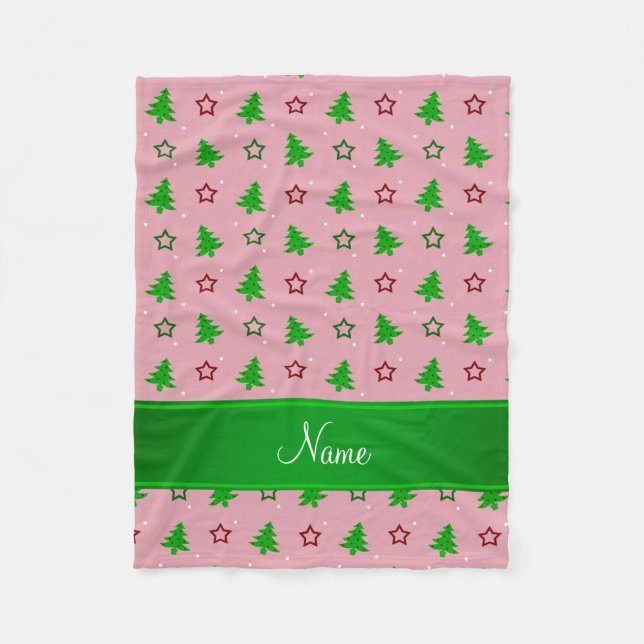 Personalised name pretty pink christmas stars fleece blanket (Front)