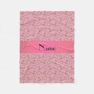 Personalised name pretty pink hockey pattern fleece blanket
