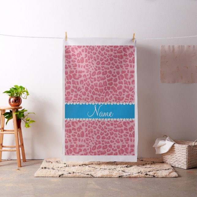 Personalised name pretty pink leopard blue stripe fabric (In Situ)