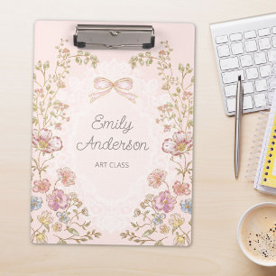 Personalised Name Pretty Vintage Floral Aesthetic Clipboard