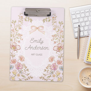 Personalised Name Pretty Vintage Floral Aesthetic Clipboard