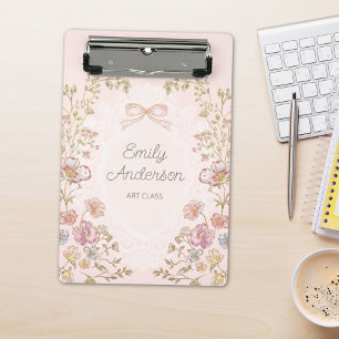 Personalised Name Pretty Vintage Floral Aesthetic Mini Clipboard