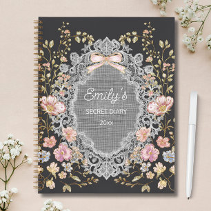 Personalised Name Pretty Vintage Floral Diary Notebook