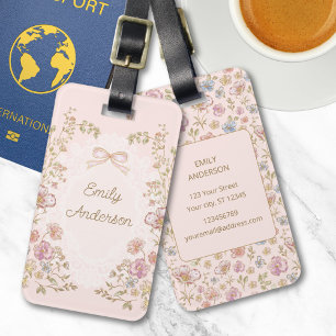 Personalised Name Pretty Vintage Flowers Floral Luggage Tag
