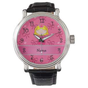 Personalised name princess pink bows and diamonds watch
