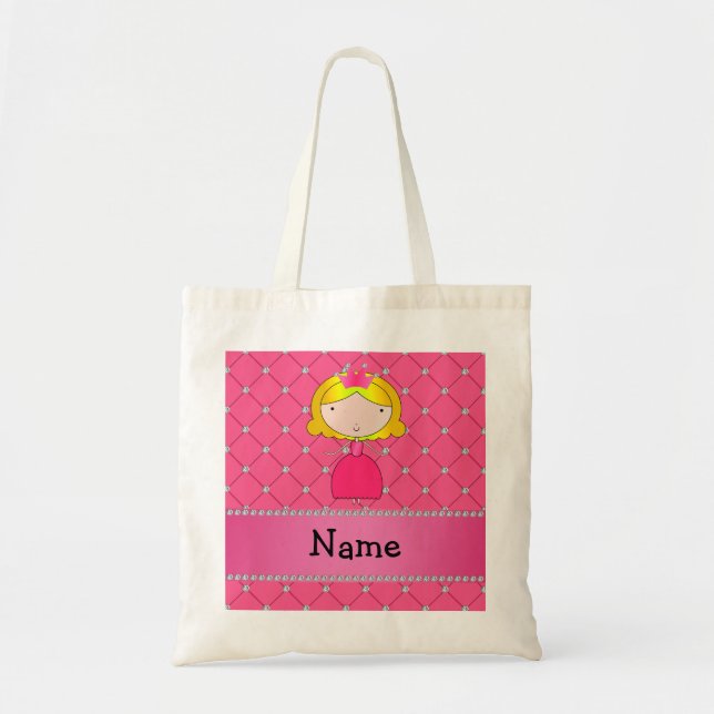 Personalised name princess pink diamonds tote bag (Front)