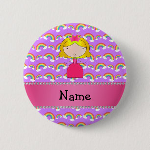 Personalised name princess purple rainbows 6 cm round badge