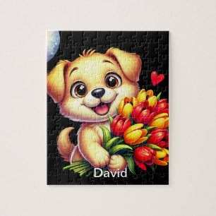 Personalised name puppy jigsaw puzzle