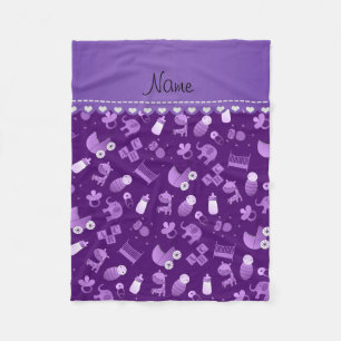 Personalised name purple baby animals fleece blanket