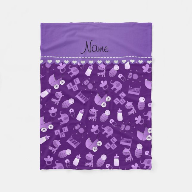 Personalised name purple baby animals fleece blanket (Front)