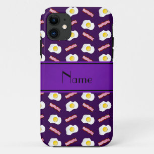 Personalised name purple bacon eggs iPhone 11 case