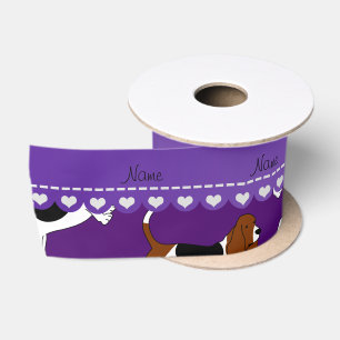 Personalised name purple basset hound dogs satin ribbon