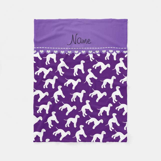 Personalised name purple bedlington terrier dogs fleece blanket (Front)