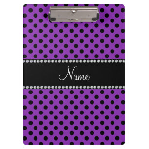 Personalised name purple black polka dots clipboard