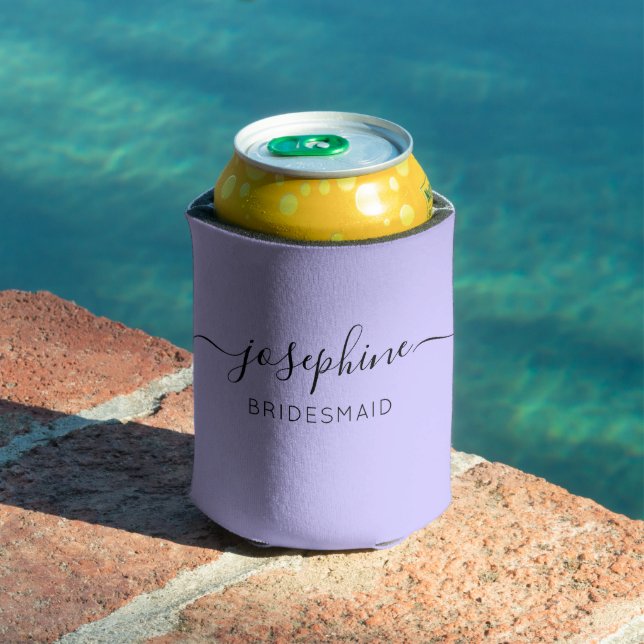 Personalised Name Purple Bridesmaid  Can Cooler (In Situ Pool)