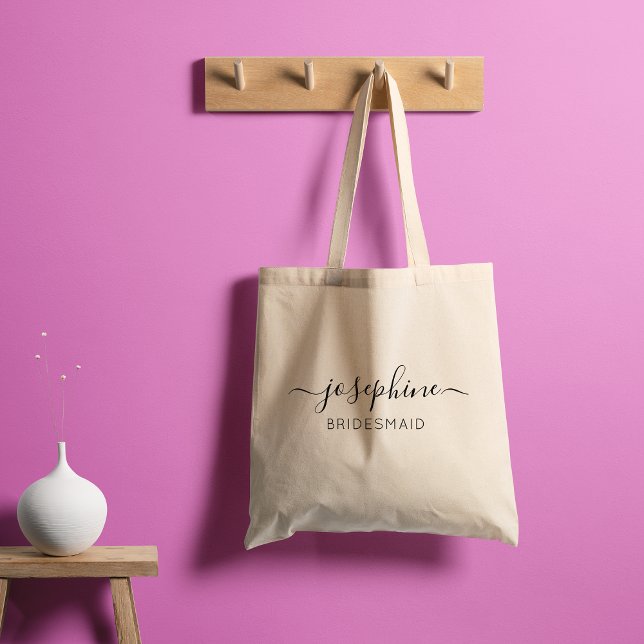 Personalised Name Purple Bridesmaid  Tote Bag (Elegant and modern script name Customizable bridesmaid tote bag. For wedding bridal party.
)