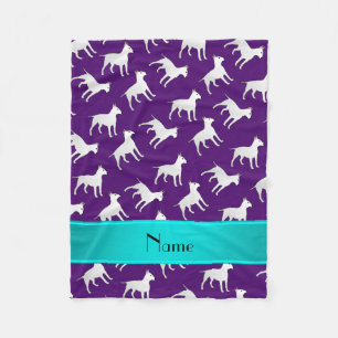 Personalised name purple bull terrier dogs fleece blanket