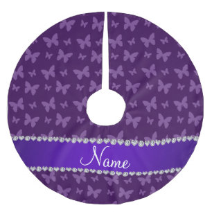 Personalised name purple butterflies brushed polyester tree skirt