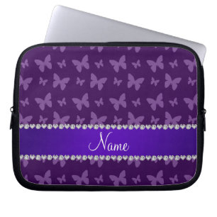 Personalised name purple butterflies laptop sleeve