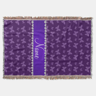 Personalised name purple butterflies throw blanket
