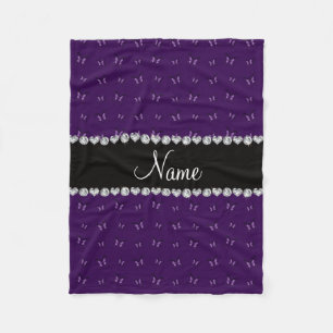 Personalised name purple butterfly pattern fleece blanket