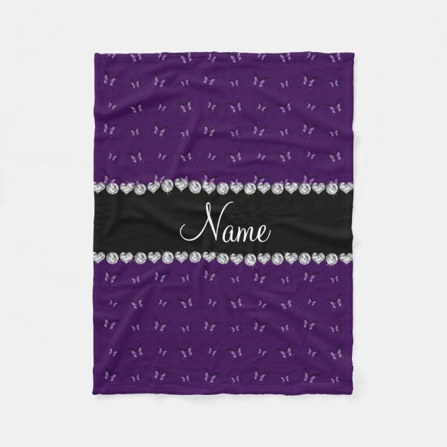 Personalised name purple butterfly pattern fleece blanket (Front)