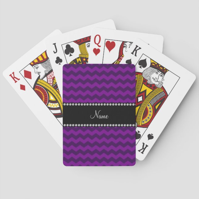 Personalised name purple chevrons playing cards (Back)