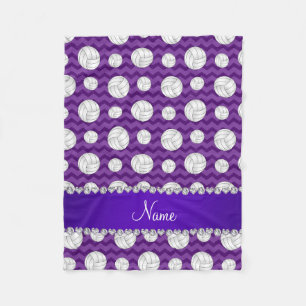 Personalised name purple chevrons volleyballs fleece blanket