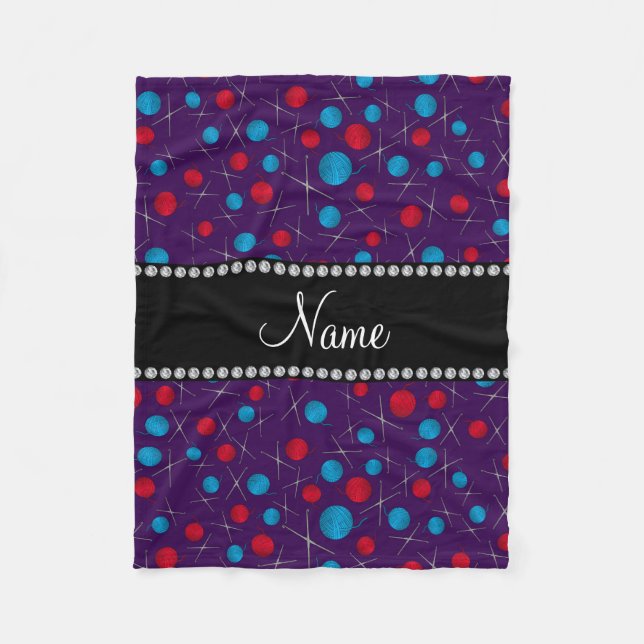 Personalised name purple crochet pattern fleece blanket (Front)