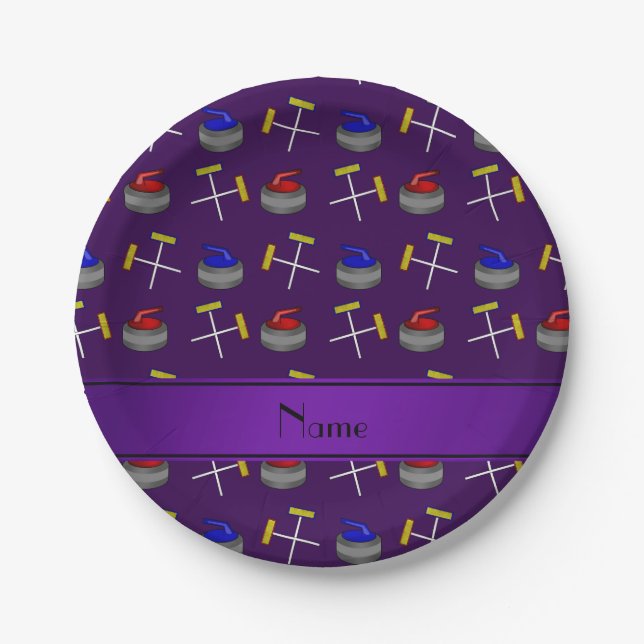 Personalised name purple curling pattern paper plate (Front)