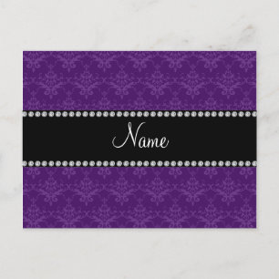 Personalised name Purple damask Postcard