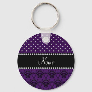 Personalised name purple damask purple diamonds key ring