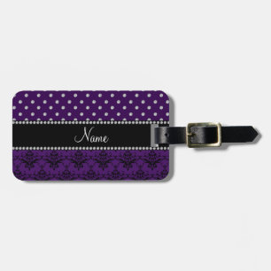Personalised name purple damask purple diamonds luggage tag
