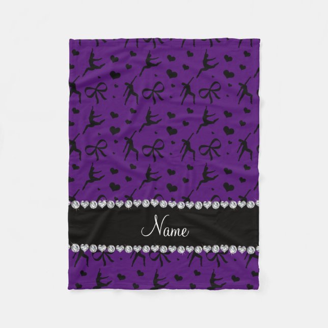 Personalised name purple dancing hearts bows fleece blanket (Front)